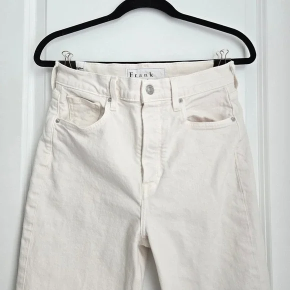 Frank & Eileen Monaghan High Rise Straight Leg Jeans Cream Raw Hem 29 - Picture 4 of 11